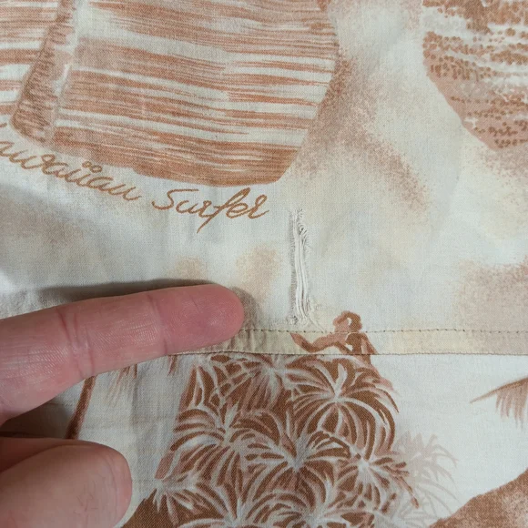 Vintage 90s Quiksilver Shirt Mens Large Tan Hawaiian Camp Waikiki Surf Aloha - Picture 9 of 12